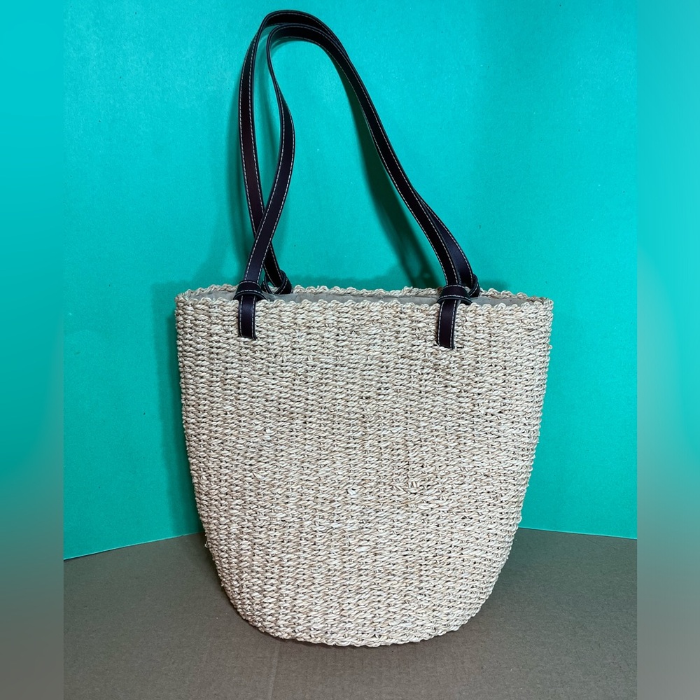 San Diego Hat Company Straw Purse with Leather Strap Handles